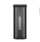 Jardine 20 in. 1-Light Black Modern Outdoor Wall Light Fixture with Clear Ribbed Glass
