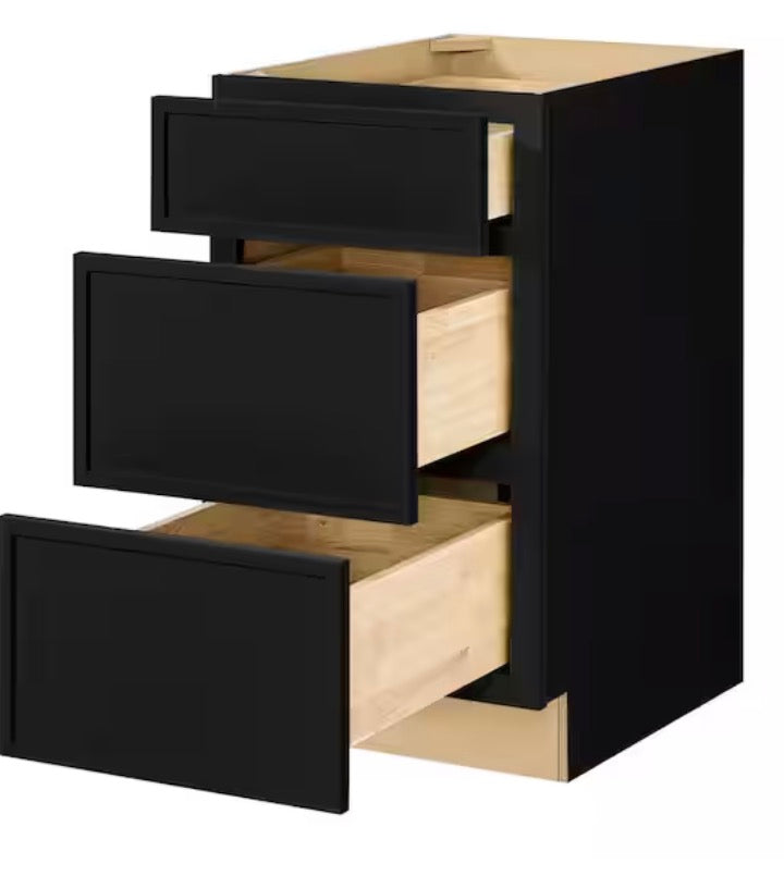 Leyton 24 in. W x 24 in. D x 34.5 in. H Ready to Assemble Plywood Slim Shaker Drawer Base Kitchen Cabinet in Raven Black