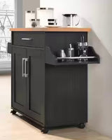 Black-Beech Kitchen Island with Spice Rack and Towel Holder