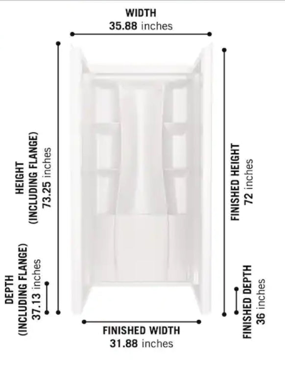 Classic 500 36 in. W x 73.25 in. H x 36 in. D 3-Piece Direct-to-Stud Alcove Shower Surrounds in High Gloss White