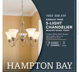 Kensley Park 5-Light Classic Traditional Brushed Nickel Hanging Candlestick Chandelier with Frosted White Shade