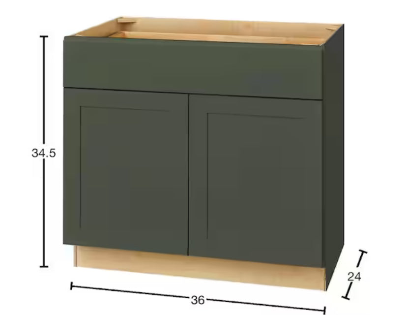 Avondale 36 in. W x 24 in. D x 34.5 in. H Ready to Assemble Plywood Shaker Base Kitchen Cabinet in Fern Green