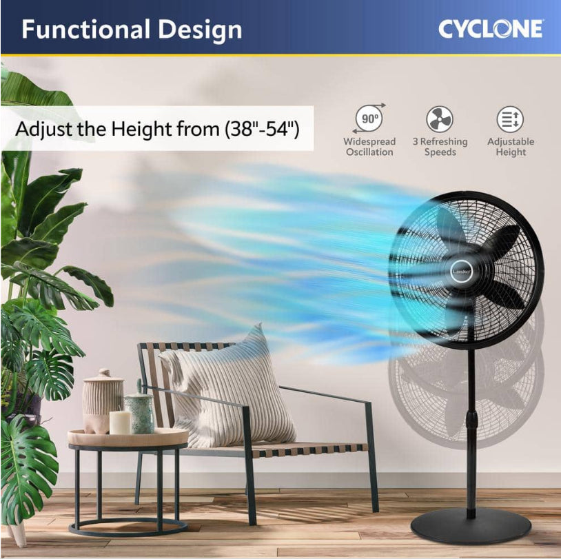 18 in. 3 Speed Oscillating Pedestal Fan with Adjustable Height, Easy Assembly, and Quiet Cooling for Any Room in Black