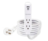 6 ft. 2-Outlet Surge Protector, USB-A 2.4 Amp, USB-C 15-Watt, 400 Joules Braid Cord