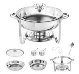 2-Pack Round Chafing Dish Set with Full-Size Stainless Steel, 4 qt. Pan Glass Lid Fuel Holder