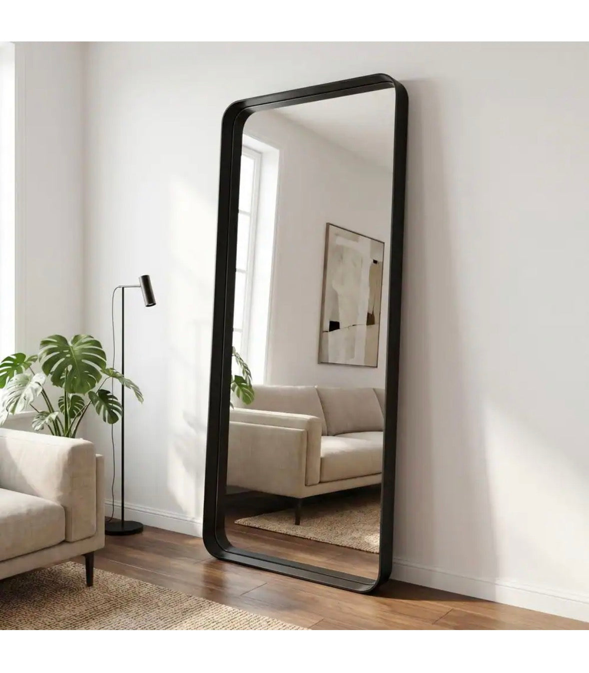 Morden Black 30 in. W x 72 in. H Rounded Rectangle Aluminum Alloy Framed Full Length Standing Mirror