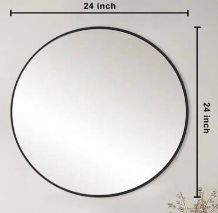 24.1 in. W x 24.1 in. H Black Round Aluminum Alloy Frame Bathroom Mirror Vanity Wall Mirror
