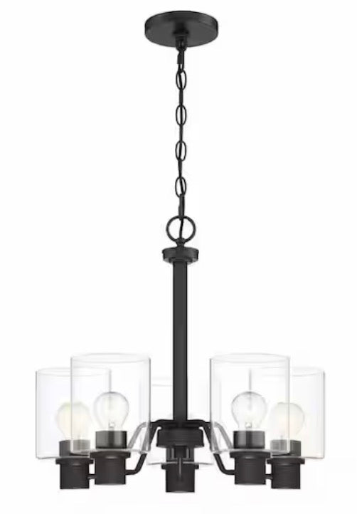 Castleford 5-Light Satin Bronze Chandelier with Clear Glass Shades For Dining Rooms