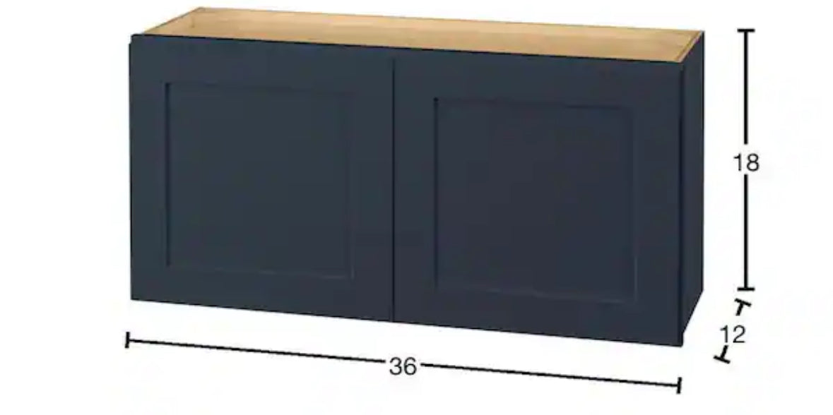 Avondale 36 in. W x 12 in. D x 18 in. H Ready to Assemble Plywood Shaker Wall Bridge Kitchen Cabinet in Ink Blue