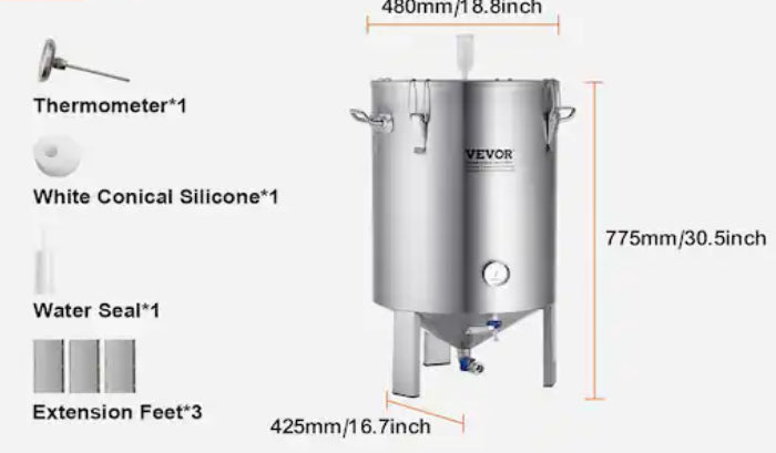 304 Stainless-Steel Kettle16 gal. Beer Brew Fermenter Brew Bucket for Brewing Home Brewing Supplies Thermometer