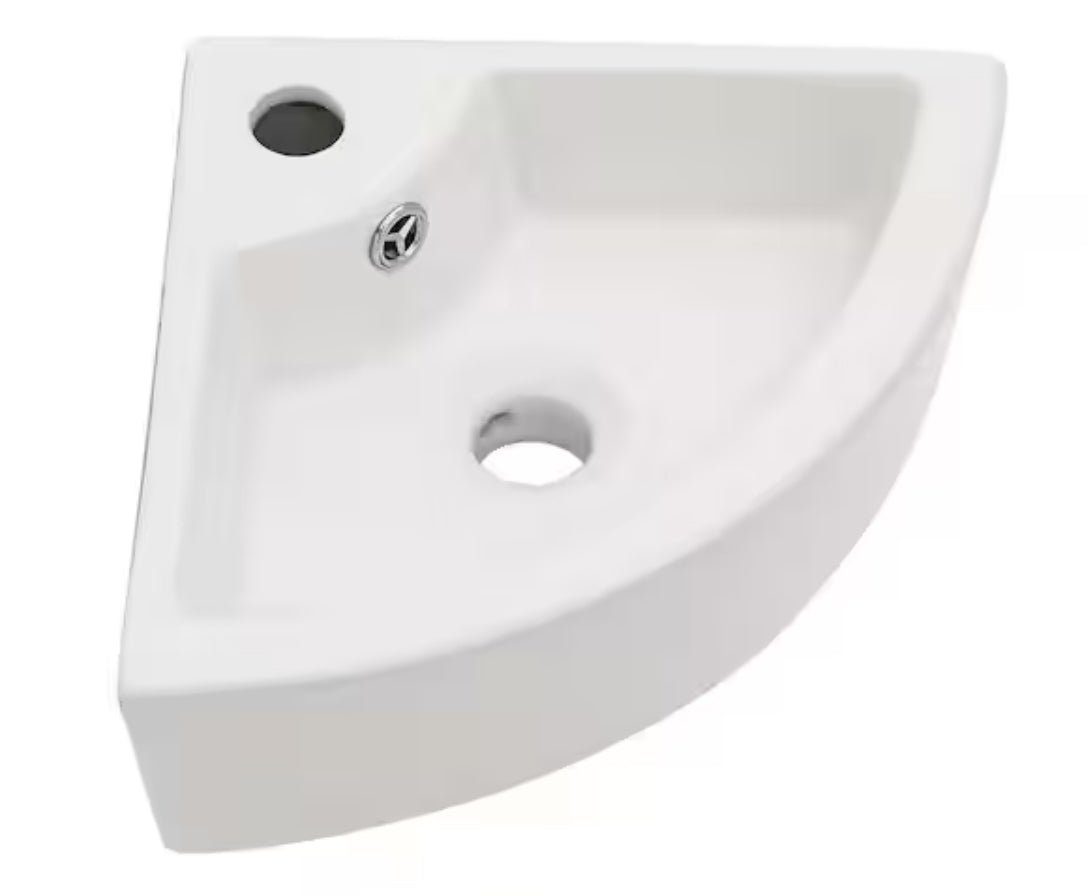 18 in. L x 13 in. W x 5 in. H Wall-Mounted Corner Ceramic Bathroom Sink in White with Overflow