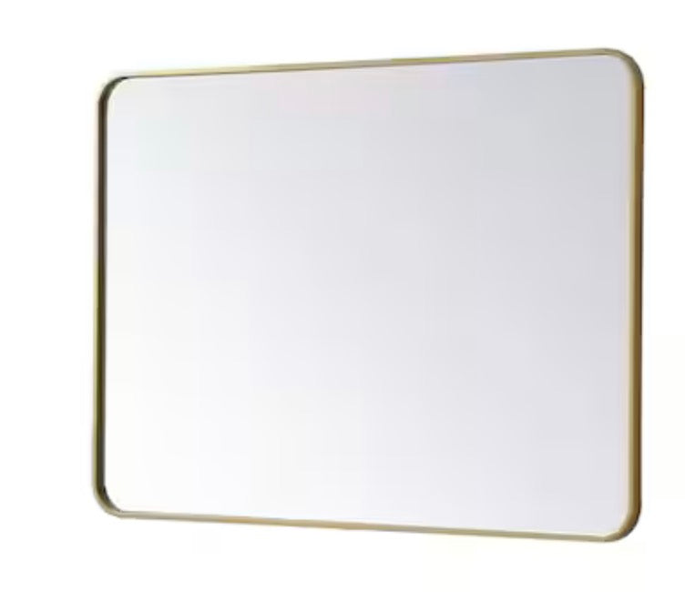 Timeless Home 30 in. W x 40 in. H x Modern Soft Corner Metal Rectangle Brass Mirror