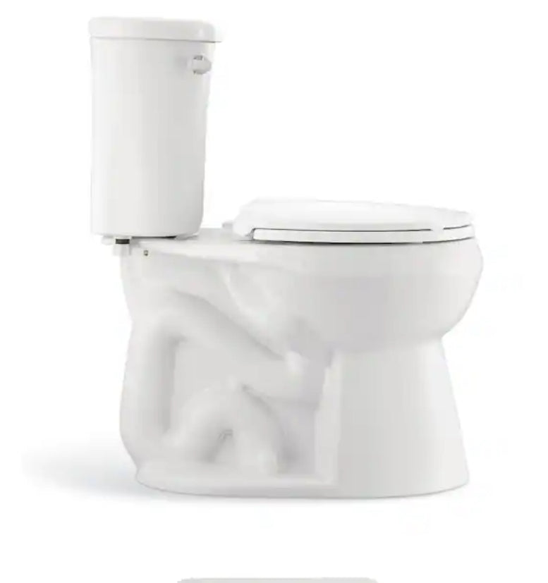 Power Flush 12 inch Rough In Two-Piece 1.28 GPF Single Flush Round Toilet in White Seat Included