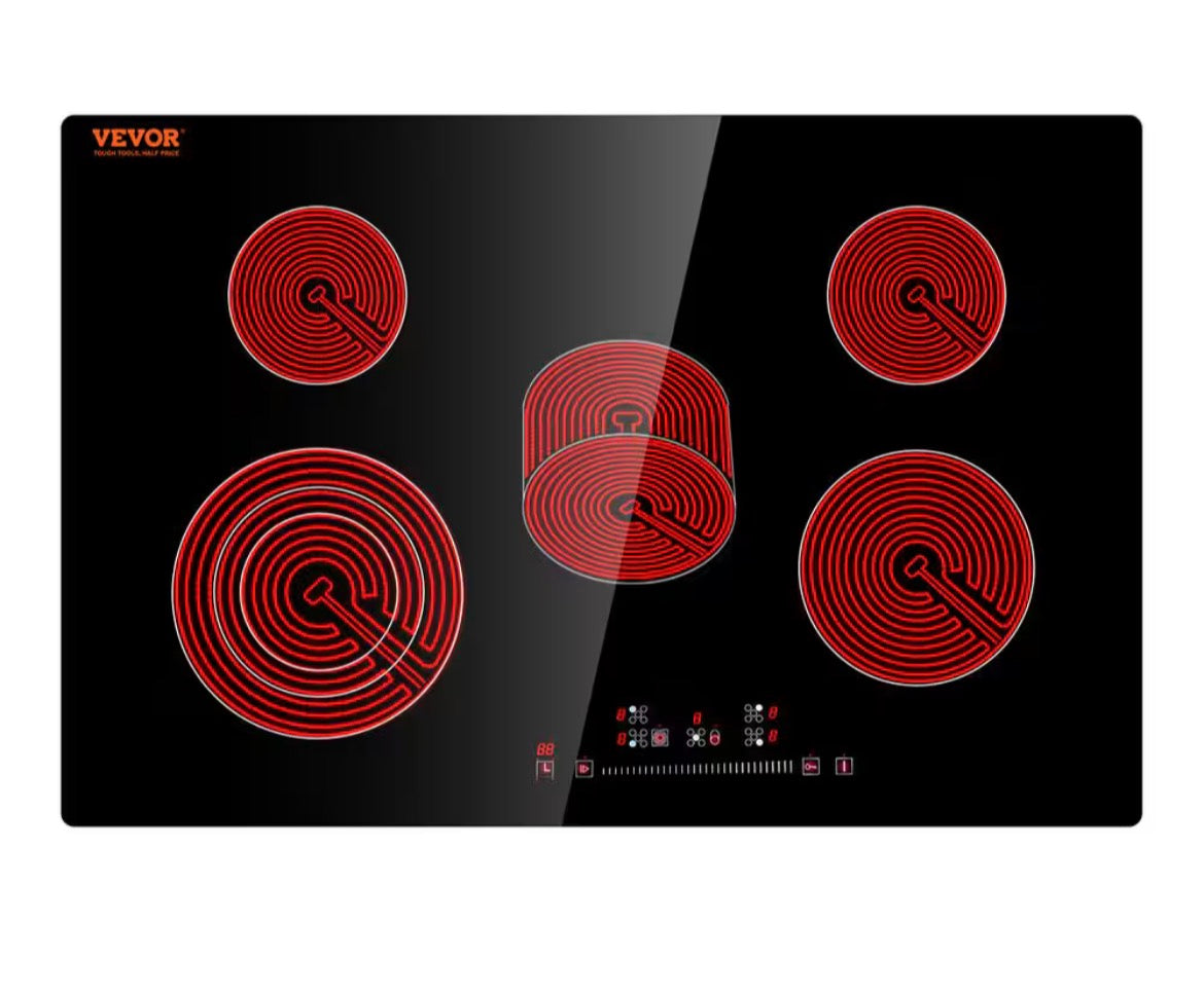 Built in Electric Stove Top 30 in. 5 Burners Glass Radiant Cooktop with Sensor Touch Control, Timer and Child Lock,Black