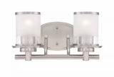 Truitt 14.2 in. 2-Light Brushed Nickel Modern Transitional Vanity with Frosted and Clear Edge Glass Shades
