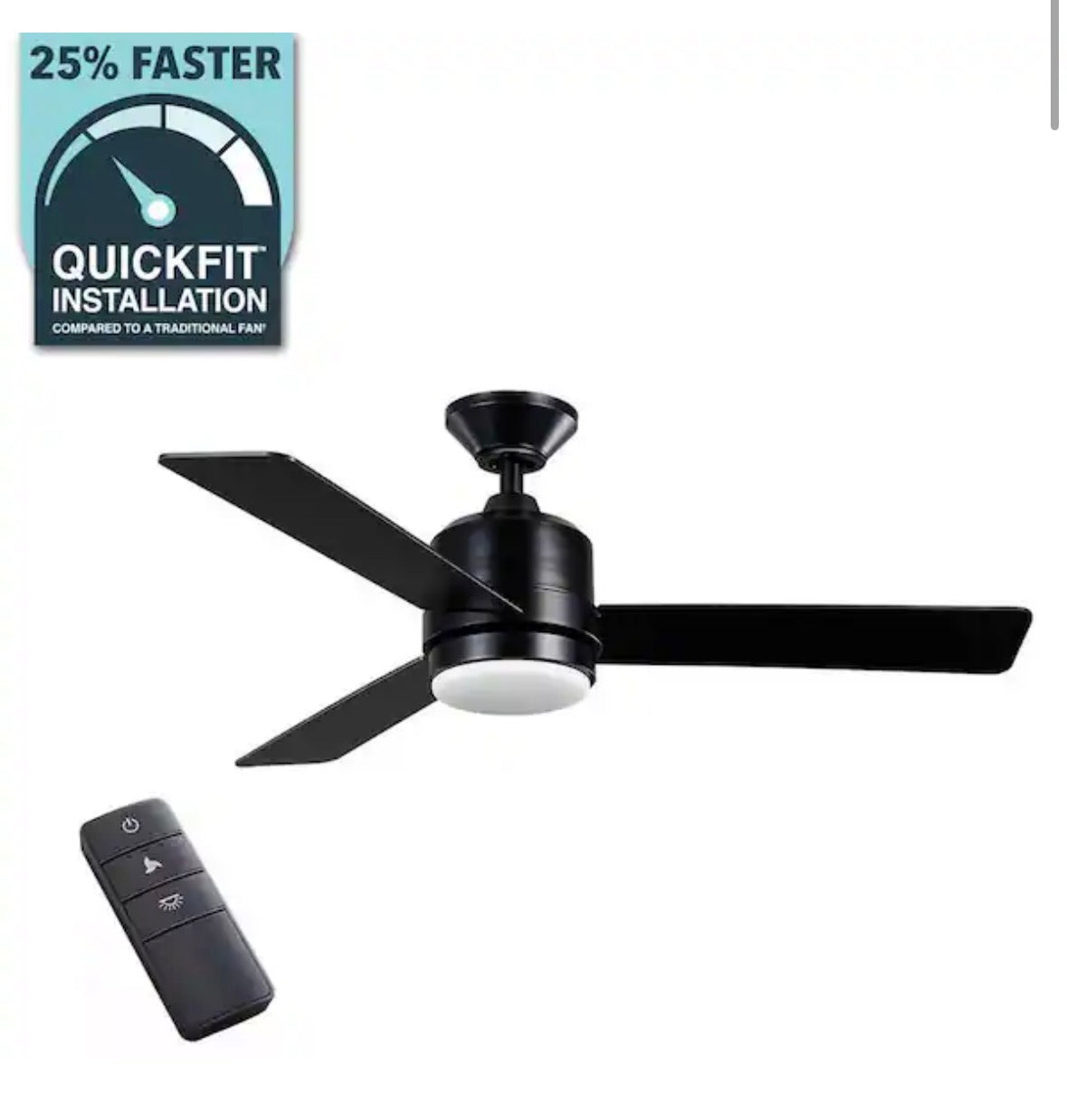 Castlegate 44 in. Indoor Integrated LED Matte Black Ceiling Fan with 3 Reversible Blades, Light Kit and Remote Control