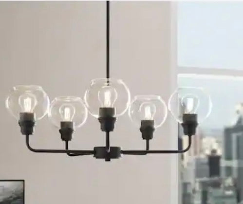 Florabelle 5-Light Chandelier Matte Black Clear Globe Glass Shades