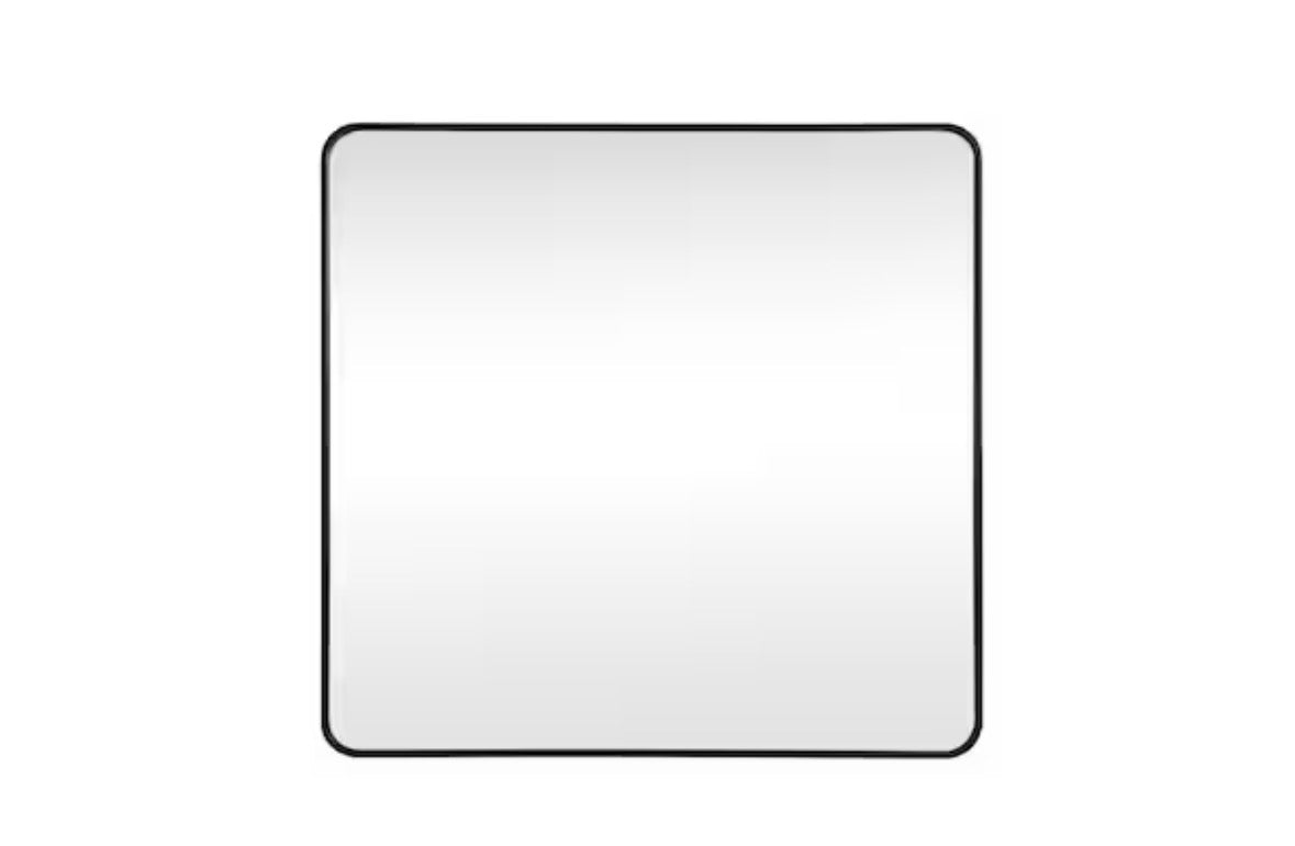 Timeless Home 42 in. W x 42 in. H x modern Soft Corner Metal Square Black Mirror