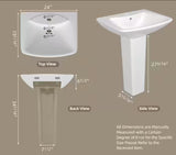 24 in. W x 19 in. D Vitreous China Vessel U Shape Pedestal Combo Bathroom Sink in White with Overflow Drain