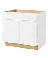 Leyton 36 in. W x 24 in. D x 34.5 in. H Ready to Assemble Plywood Slim Shaker Sink Base Kitchen Cabinet in Alpine White