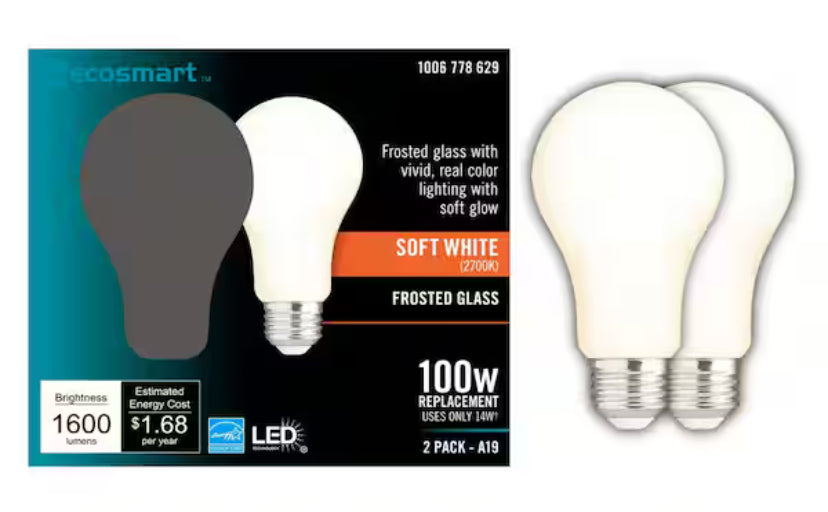 100-Watt Equivalent A19 Dimmable CEC Frosted Glass Filament LED Light Bulb Soft White (2-Pack)