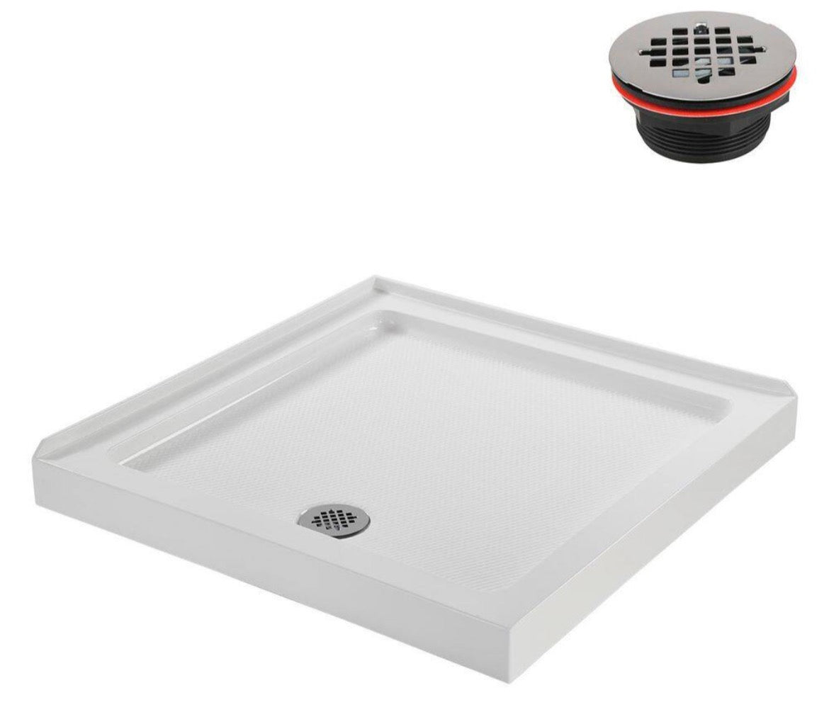 NT-488-322-LF 32 in. x 32 in. Corner Acrylic Shower Pan Base, Glossy White with Left Drain, ABS Drain Included