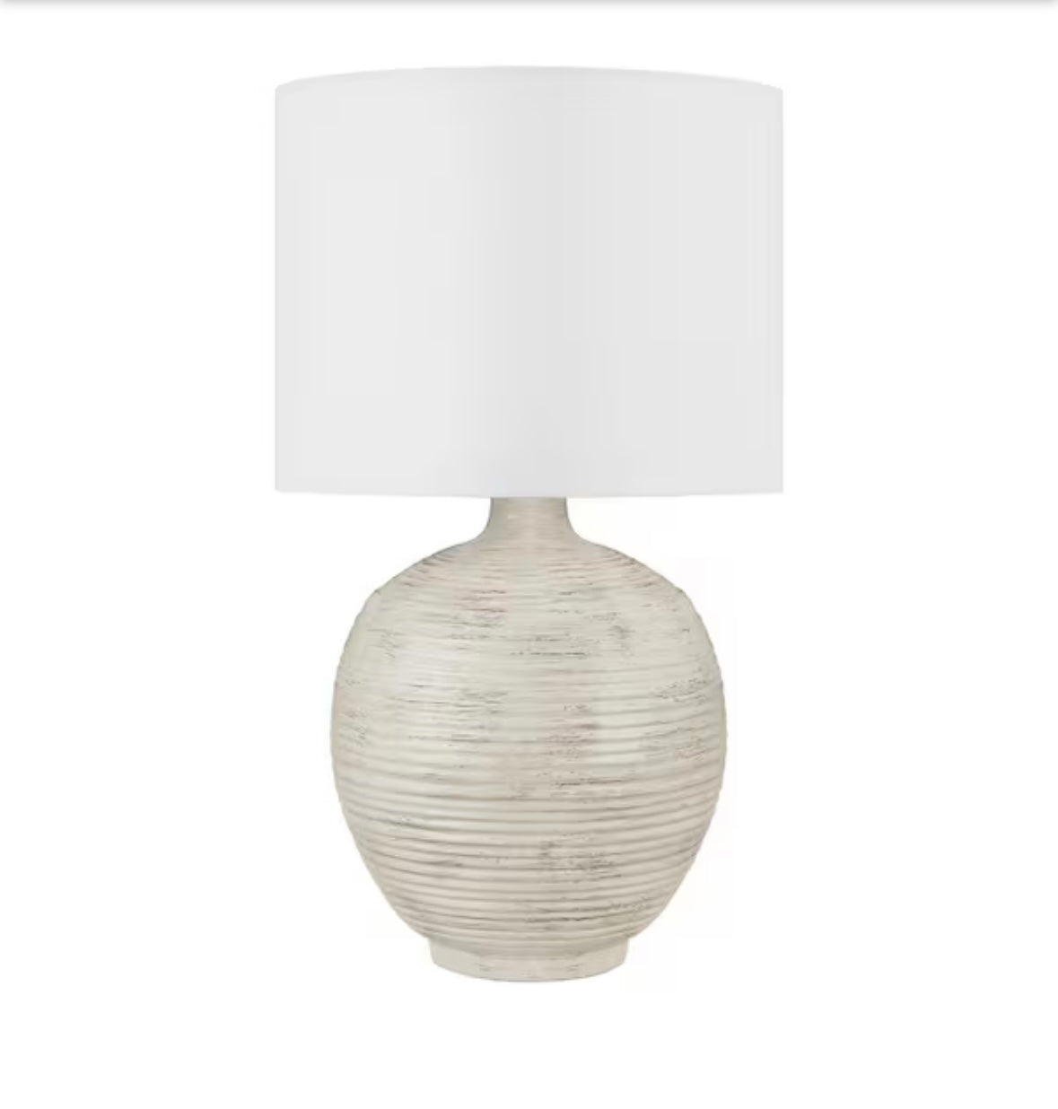Finch 22 in. Distressed White Ribbed Table Lamp with White Linen Shade