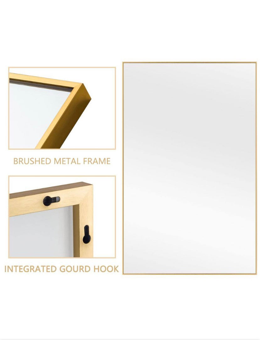 59 in. x 35 in. Modern Rectangle Framed Gold Floor Leaning Mirror