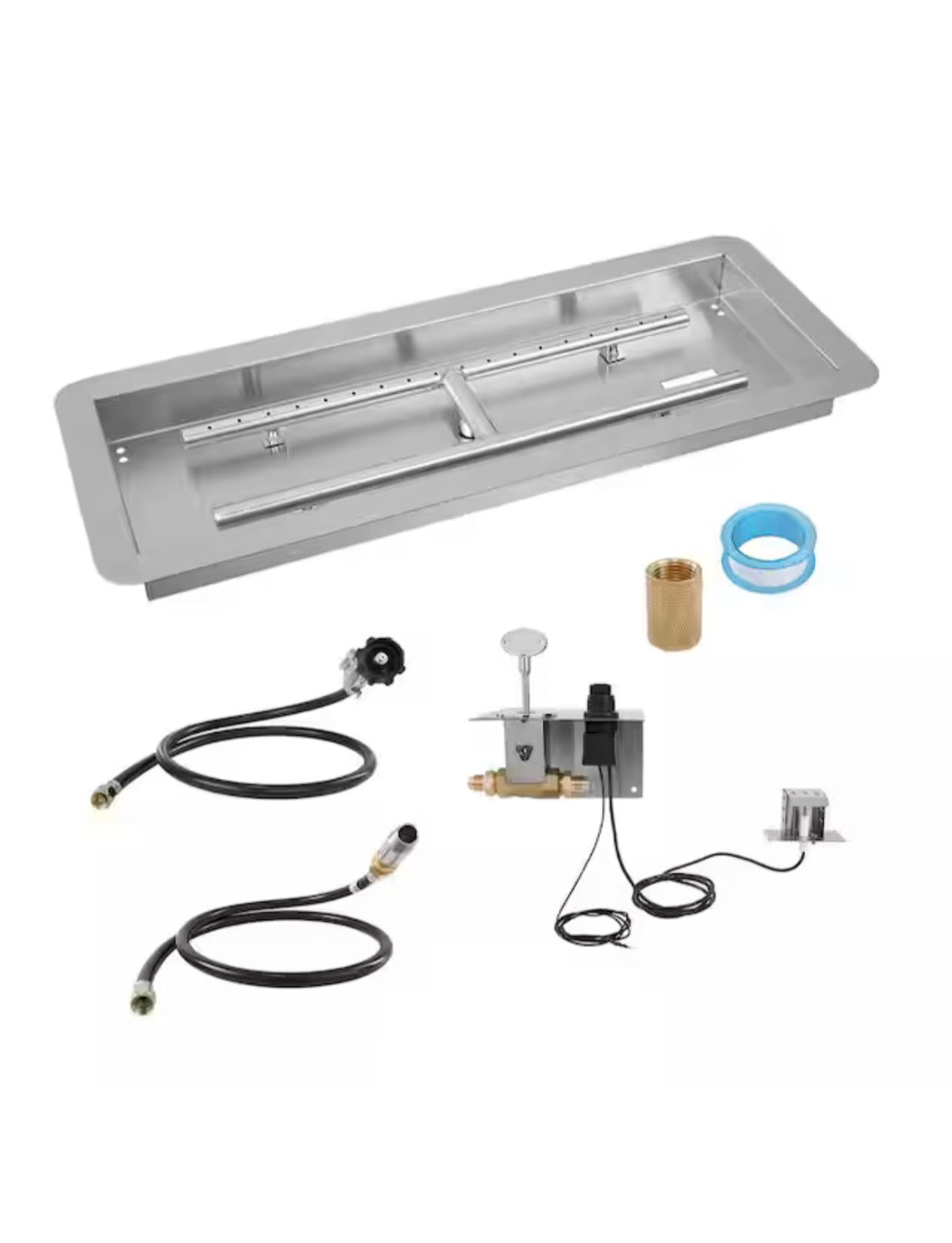 24 x 8 in Drop-in Fire Pit Pan, Rectangular Stainless Steel Fire Pit Burner Kit, Propane Gas Fire Pan 120,000 BTU