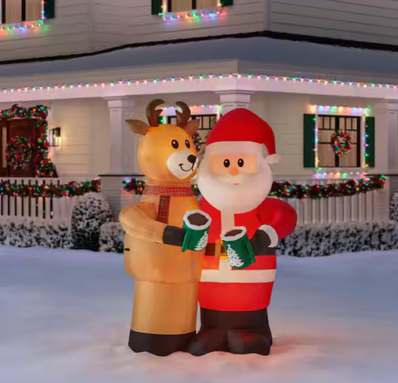 8 ft. Giant-Sized Animated LED Santa and Reindeer Christmas AirblownÂ® Inflatable