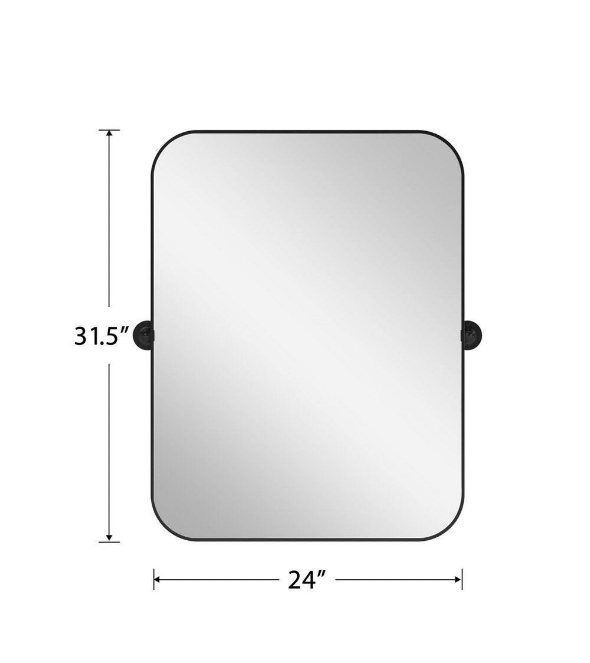 24 in. W x 31.5 in. H Modern Rectangle Metal Framed Black Pivoted Wall Vanity Mirror With Rounded Corners