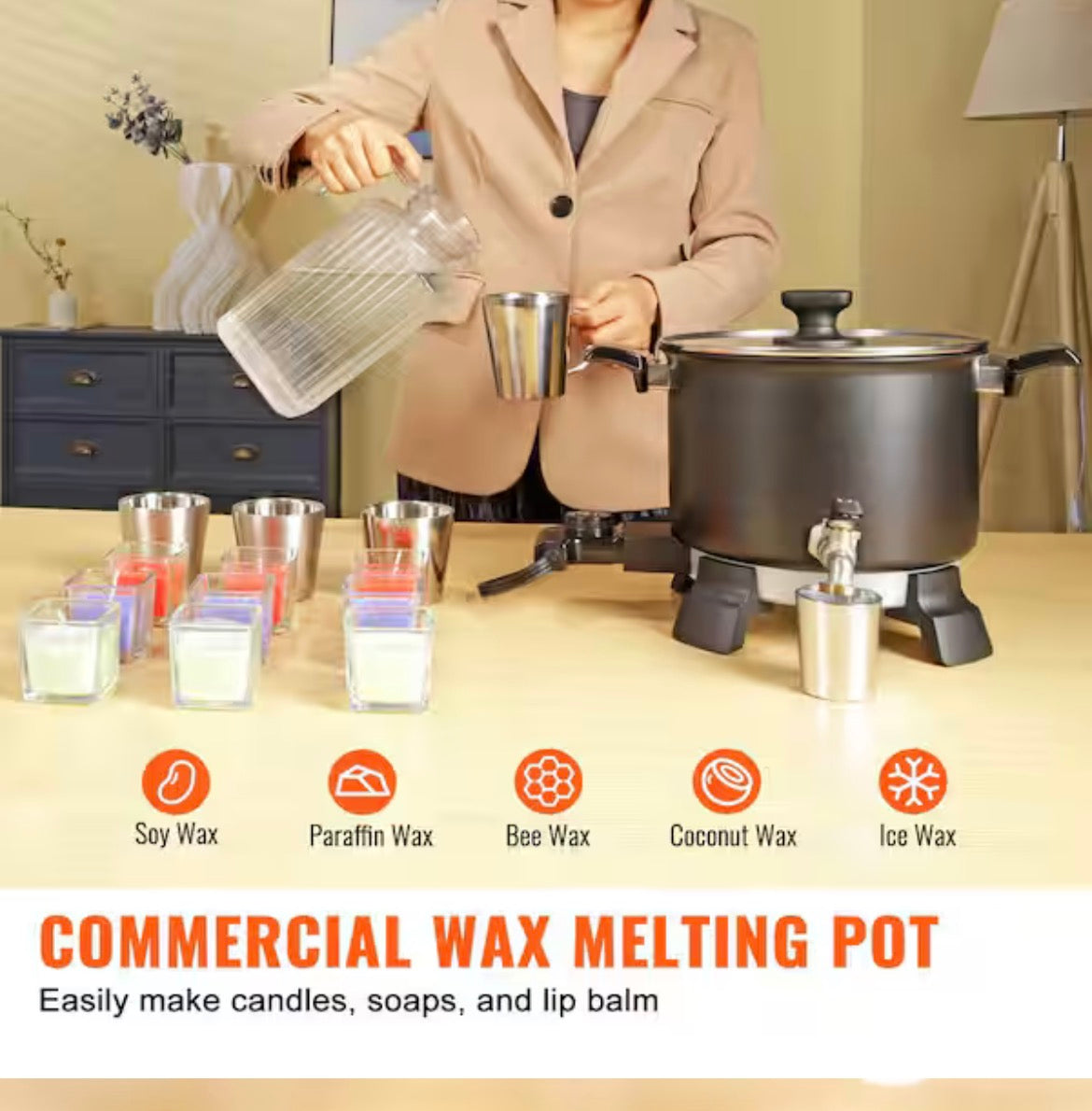 5 L Wax Melter for Candle Making, Large Electric Wax Melting Pot Easy Pour Spout 4-level Temperature Control, Easy Clean