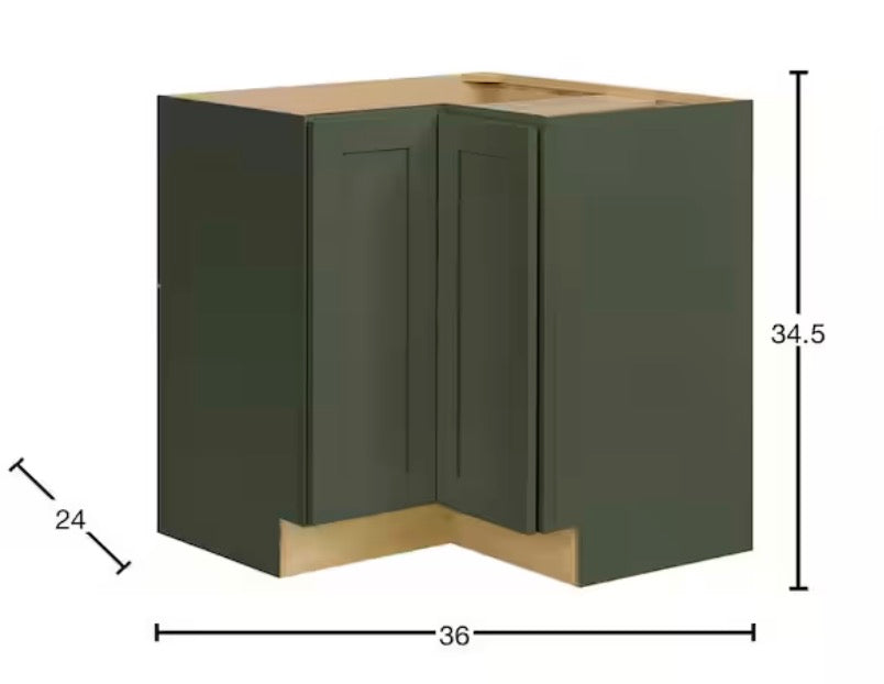 Avondale 36 in. W x 20 in. D x 34.5 in. H Ready to Assemble Plywood Shaker Lazy Susan Corner Cabinet in Fern Green