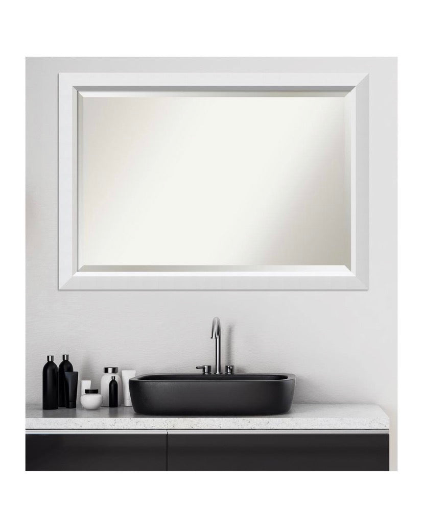 Blanco White 39.5 in. x 27.5 in. Beveled Rectangle Wood Framed Bathroom Wall Mirror in White