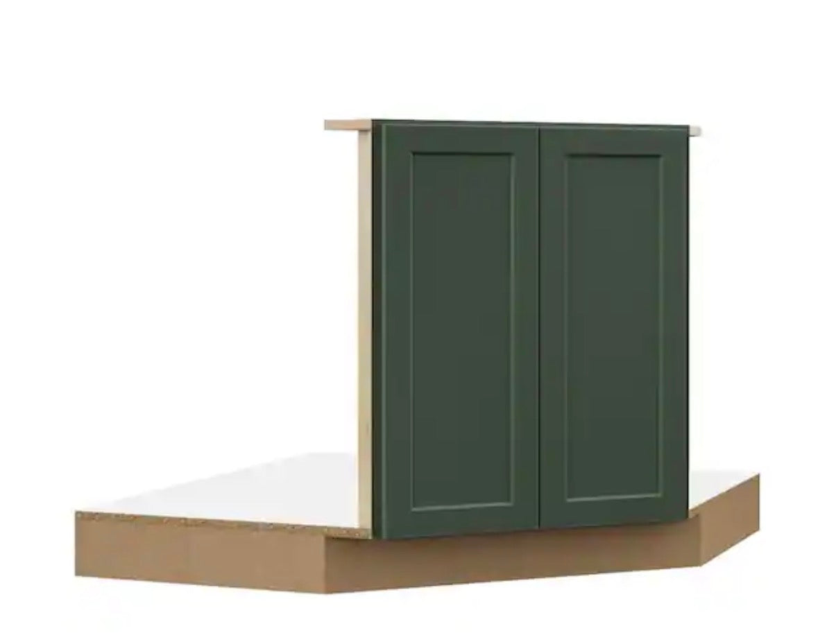 Designer Series Melvern 42 in. W x 24 in. D x 34.5 in. H Partially Assembled Shaker Corner Sink Cabinet in Forest