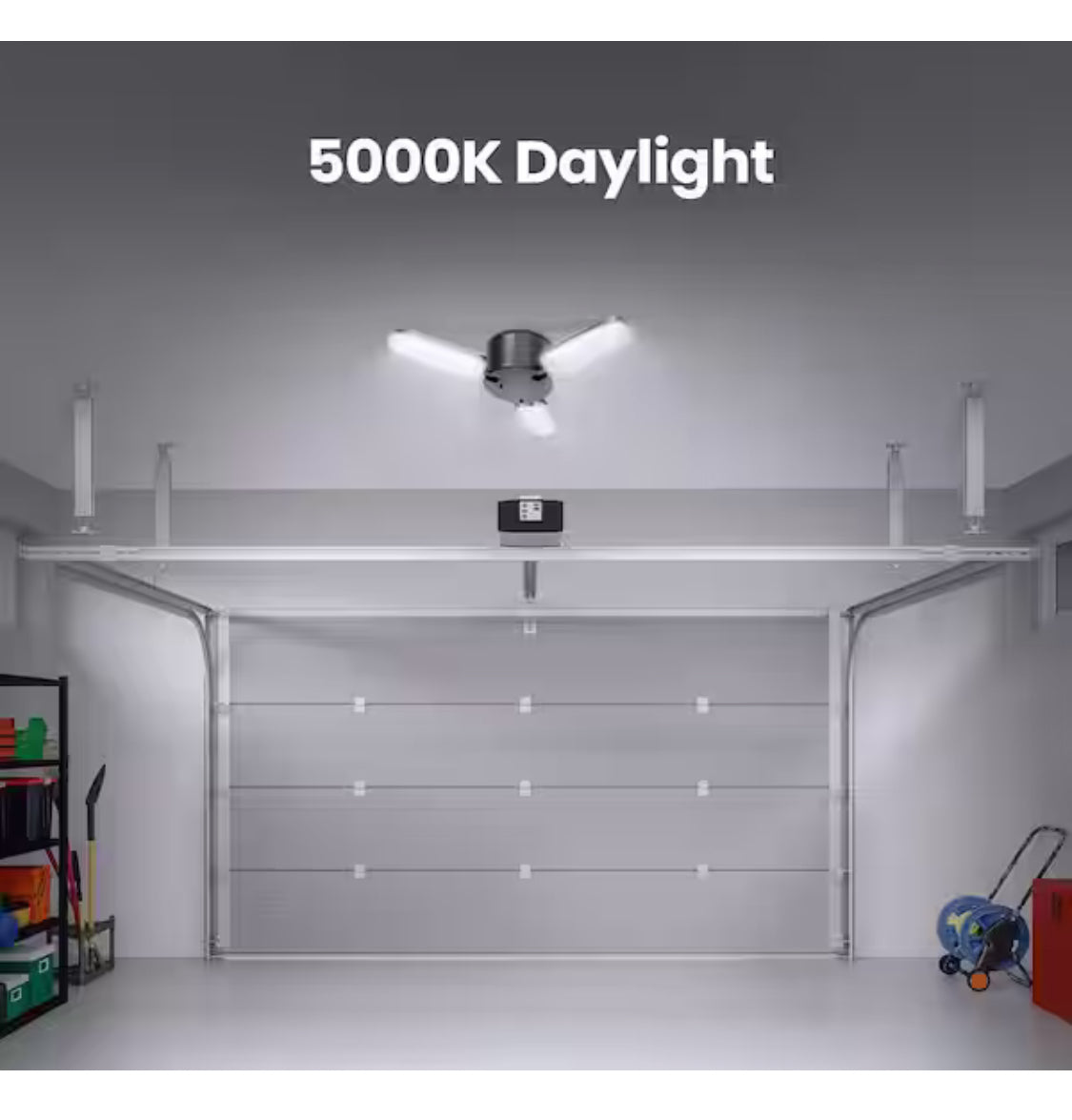 1.25 ft. 3-Head 8000 Lumens 400-Watt Equivalent Black Integrated LED Convertible Utility Garage Shop Light with Remote