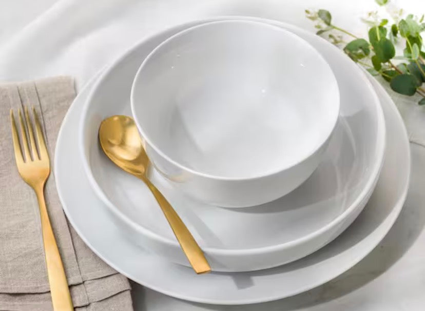 White Essential 12-Piece Classic Porcelain Dinnerware Set (Service for 4)