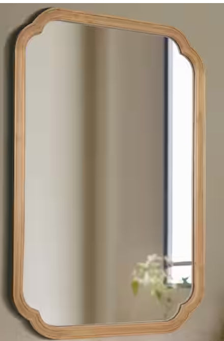 24 in. W x 36 in. H Medium Natural Pine Wood Wall Mirror - French Country