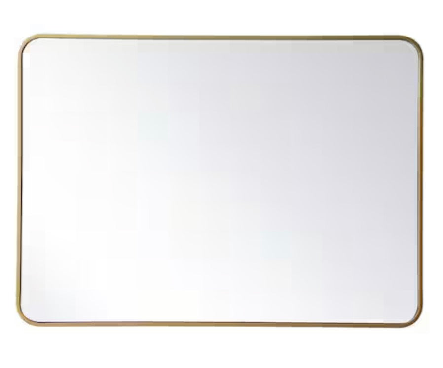Timeless Home 30 in. W x 40 in. H x Modern Soft Corner Metal Rectangle Brass Mirror