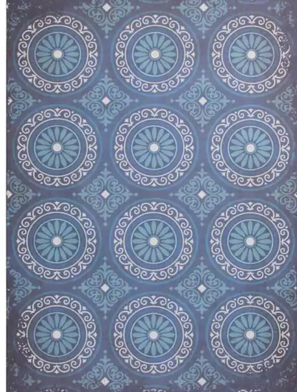 Quince Navy/Blue 5 x 7 Medallion Vinyl Area Rug