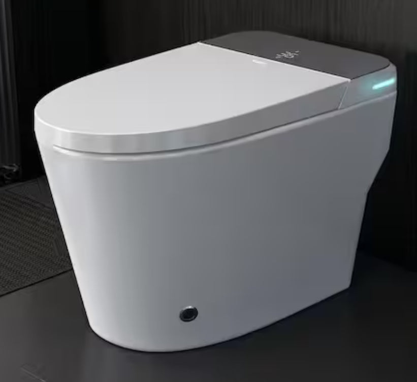 Elongated Smart Toilet with Bidet Built-In 1.28 GPF Bidet Toilet with Tank Auto Flush Auto Close/Open Lid Foot Sensor