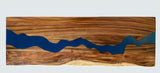 5 ft. L x 30 in. D UV Finished Saman Solid Wood Butcher Block Desktop Countertop with Live Edge and Blue Epoxy River