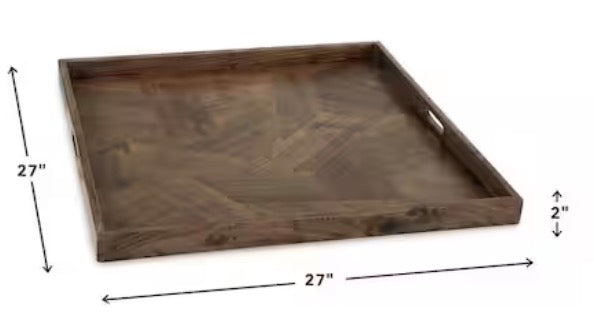 Heddford Brown Square Wood 27 in. Decorative Tray