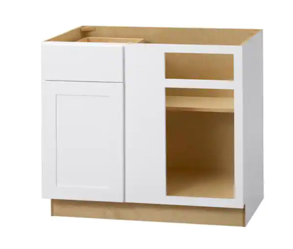 Avondale Shaker Alpine White Ready to Assemble Plywood 36 in Blind Corner Base Cabinet (36 in x 24 in D x 34.5 in H)