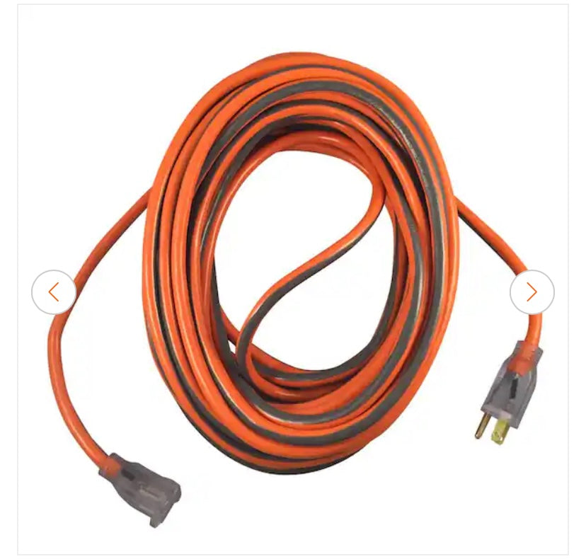 25 ft. 12/3 Heavy Duty Indoor/Outdoor Extension Cord with Lighted End, Orange/Grey