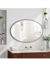 Silver 26 in W x 39 in H Oval Antique Iron Wall Mirror, Retro Art Frame for Bathroom Bedroom Living Room