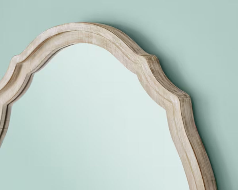 24 in. W x 29 in. H Medium French Country Oval Natural Wood Ornate Framed Mirror