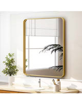 30 in. W x 40 in. H Rectangular Modern Aluminum Framed Rounded Gold Wall Mirror