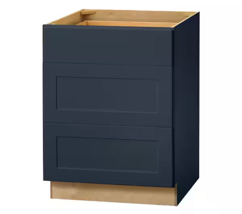 Avondale 24 in. W x 24 in. D x 34.5 in. H Ready to Assemble Plywood Shaker Drawer Base Kitchen Cabinet in Ink Blue