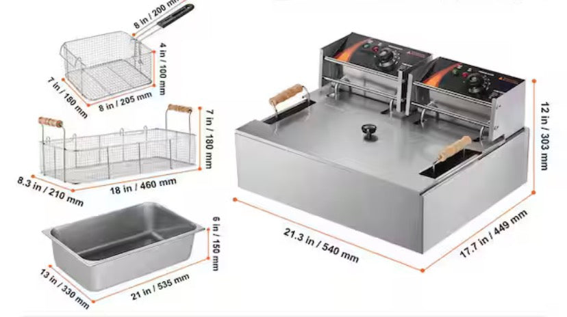 Capacity 18Qt. Silver Commercial Deep Fryer with 3 Removable Baskets, 3000W Turkey Fryer, for Kitchen Restaurant Use